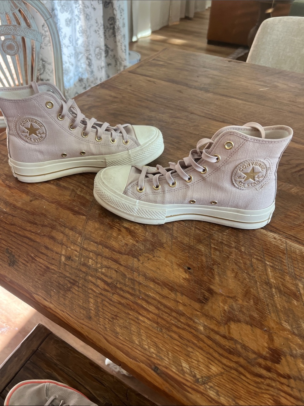Converse High Top Sneakers in Pale Pink with Cream Soles